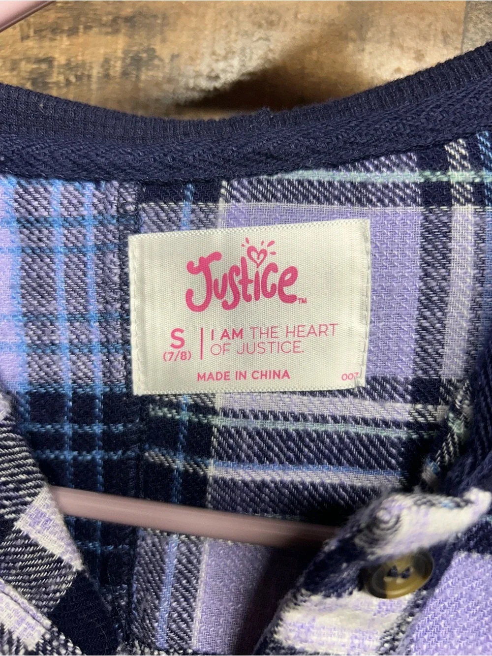 Justice Purple & Navy Plaid Hooded Button-Down Shirt